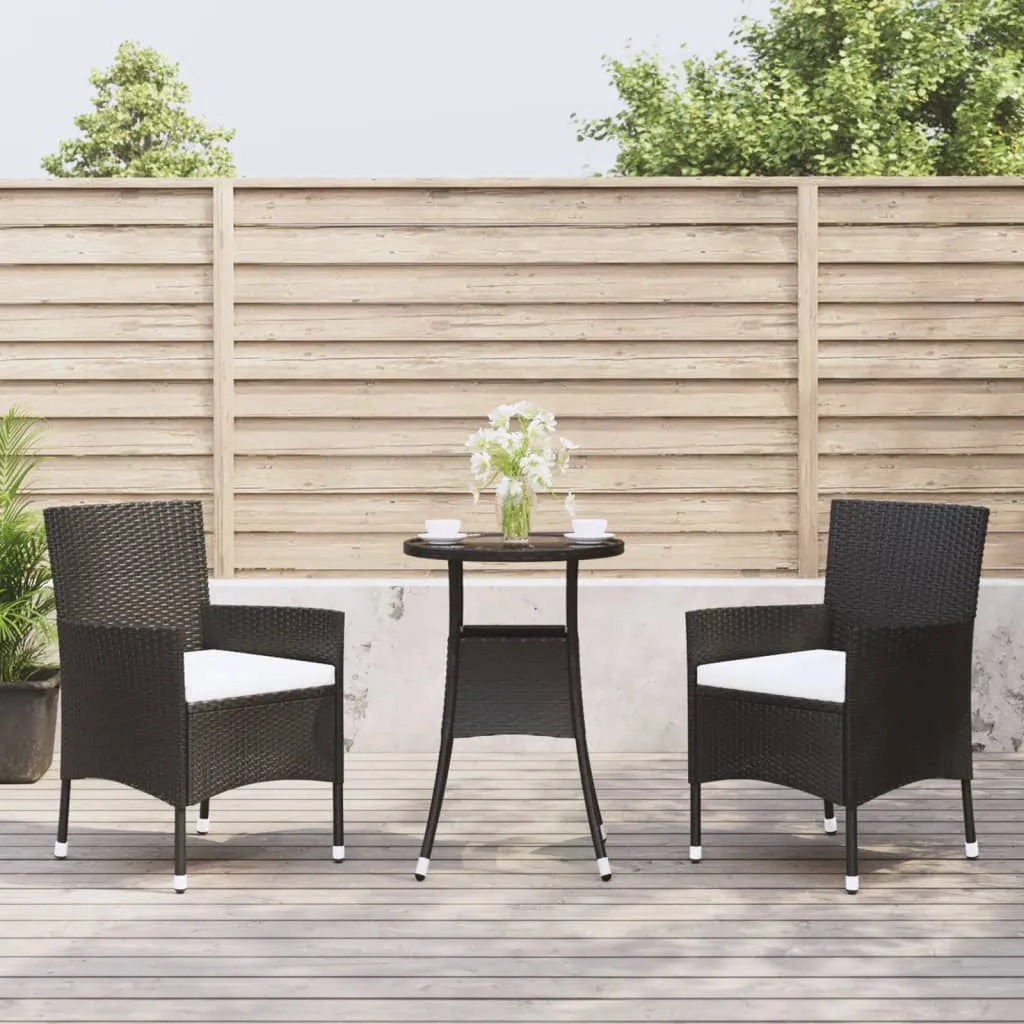 vidaXL Set Bistrò da Giardino 3 pz con Cuscini in Polyrattan Nero