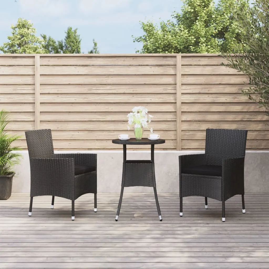 vidaXL Set Bistrò da Giardino 3 pz con Cuscini in Polyrattan Nero