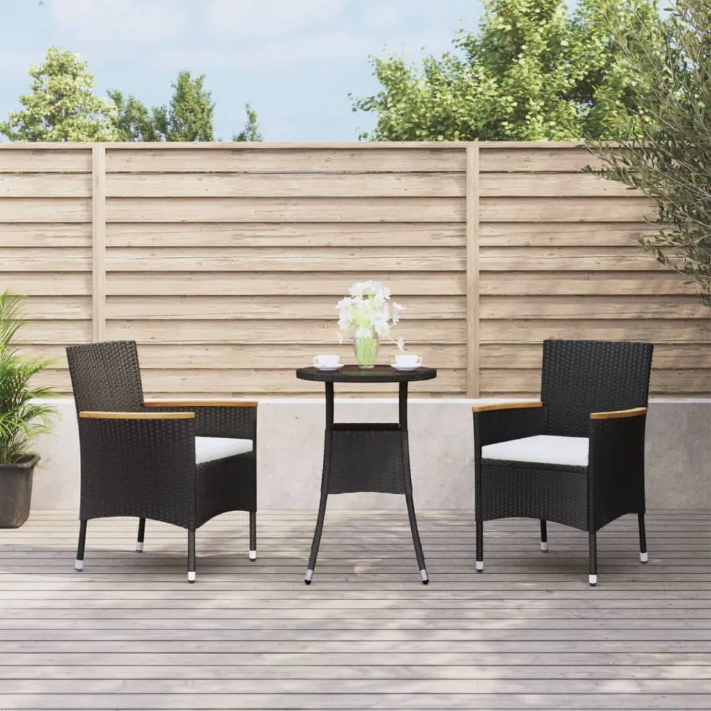 vidaXL Set Bistrò da Giardino 3 pz con Cuscini in Polyrattan Nero