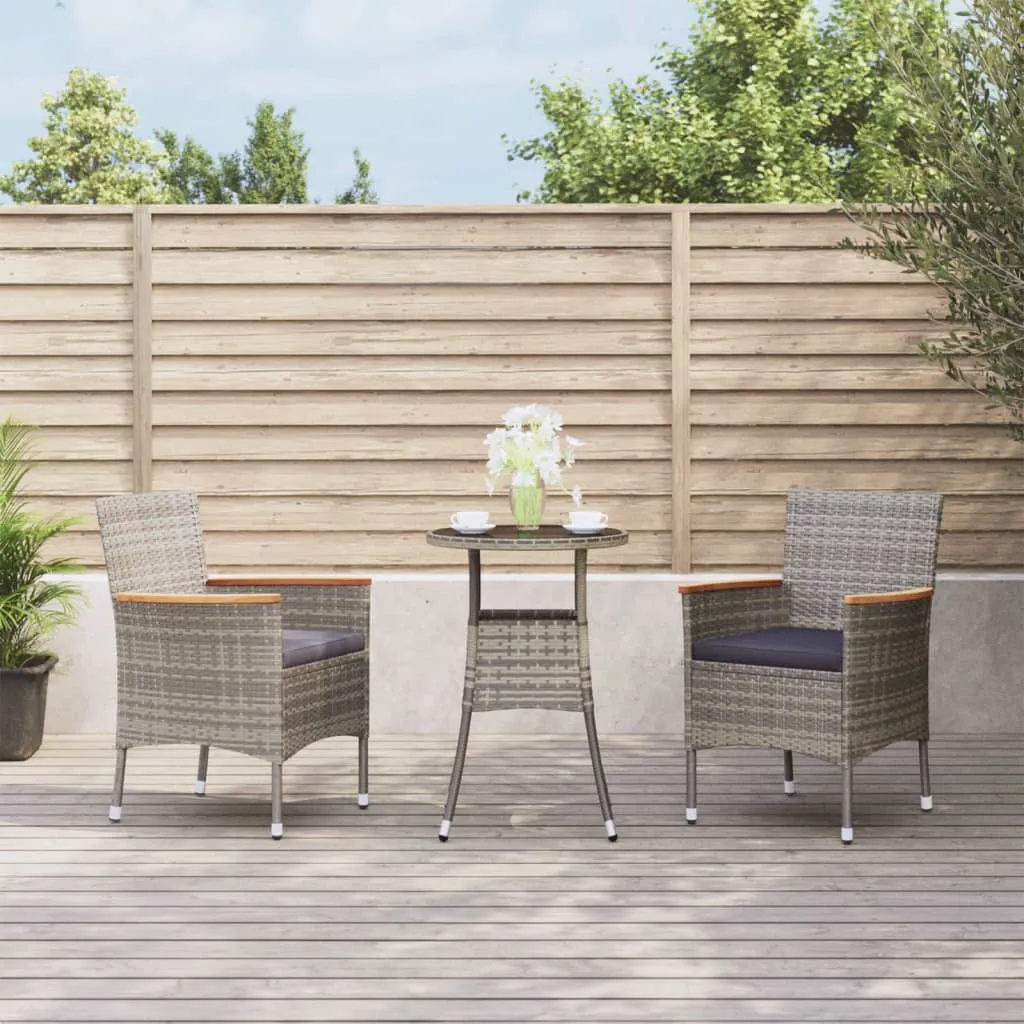 vidaXL Set Bistrò da Giardino 3 pz con Cuscini in Polyrattan Grigio