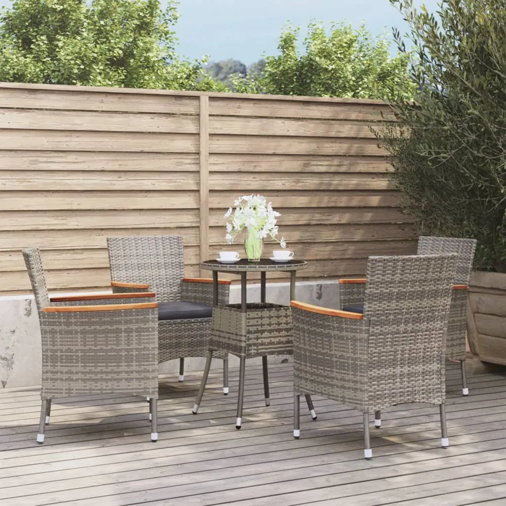 vidaXL Set Bistrò da Giardino 5 pz con Cuscini in Polyrattan Grigio