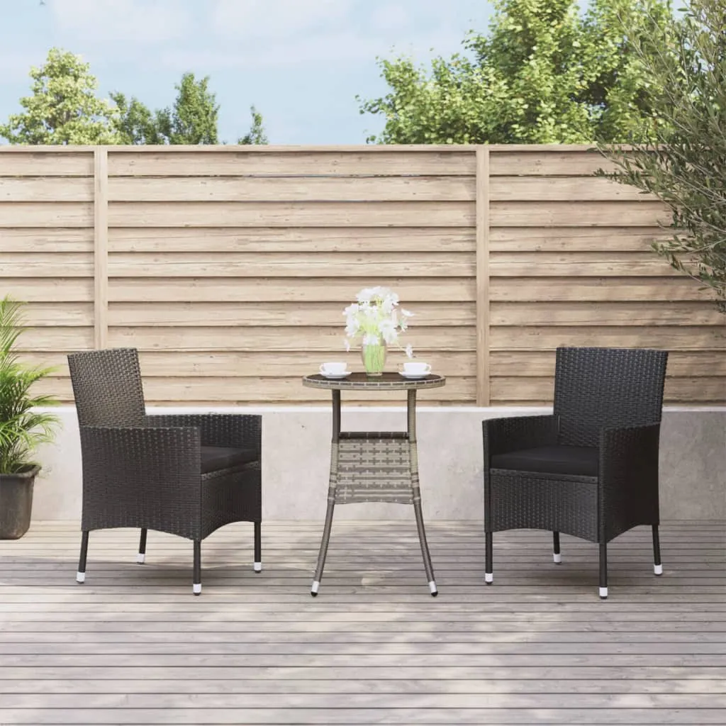 vidaXL Set Bistrò da Giardino 3 pz con Cuscini in Polyrattan Nero