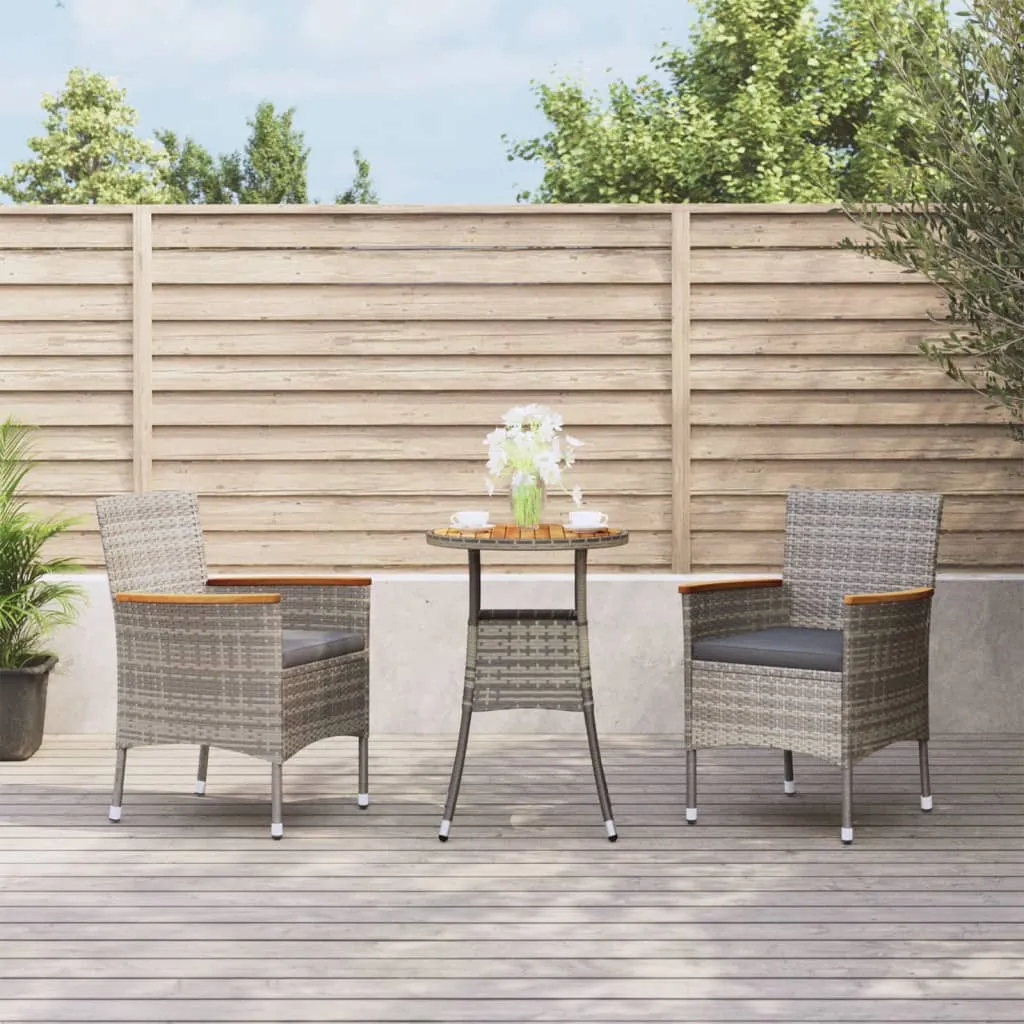 vidaXL Set Bistrò da Giardino 3 pz con Cuscini in Polyrattan Grigio