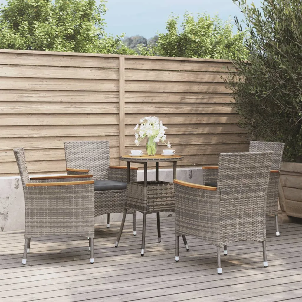 vidaXL Set Bistrò da Giardino 5 pz con Cuscini in Polyrattan Grigio