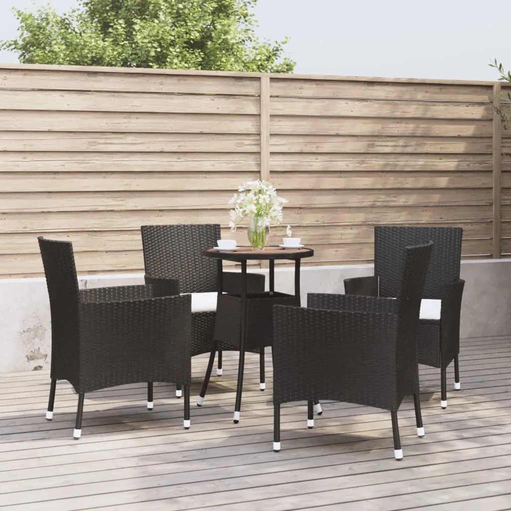 vidaXL Set Bistrò da Giardino 5 pz con Cuscini in Polyrattan Nero