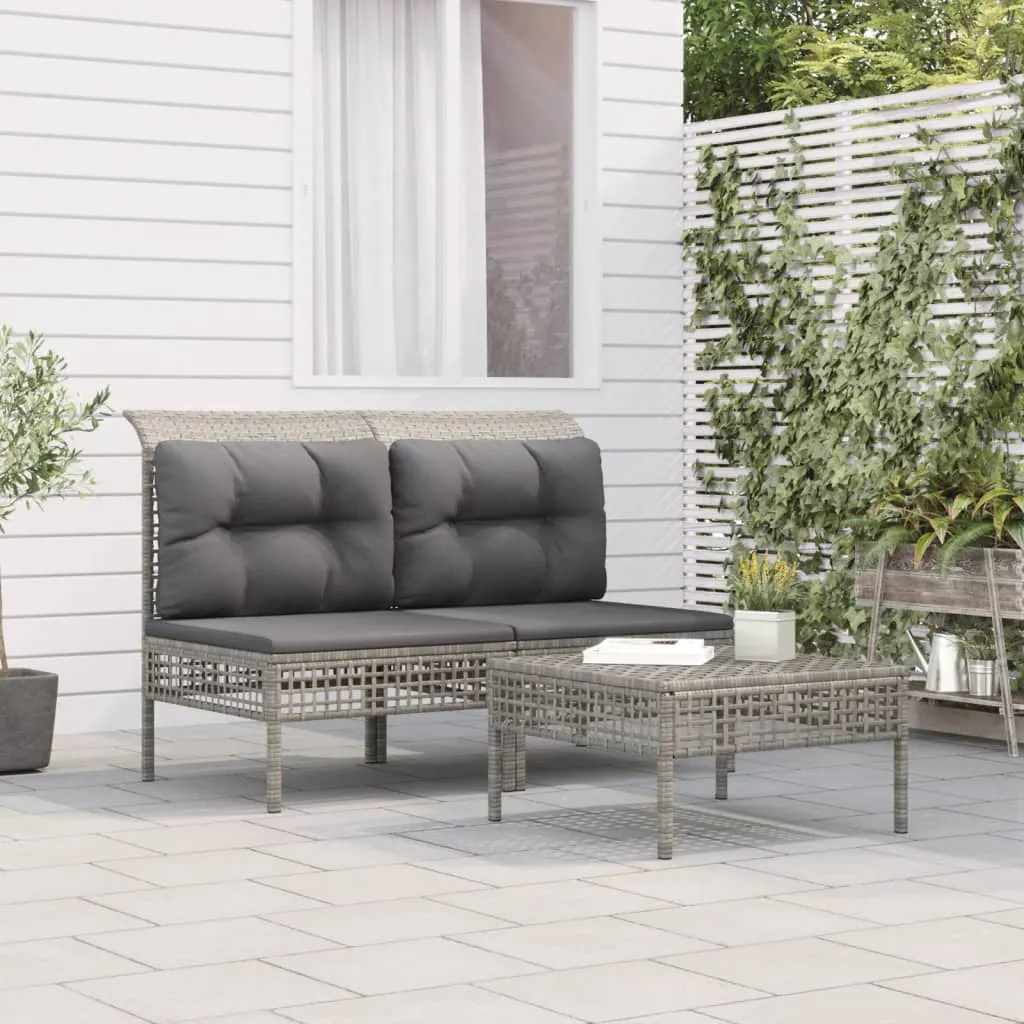 vidaXL Set Divani da Giardino 3 pz con Cuscini in Polyrattan Grigio