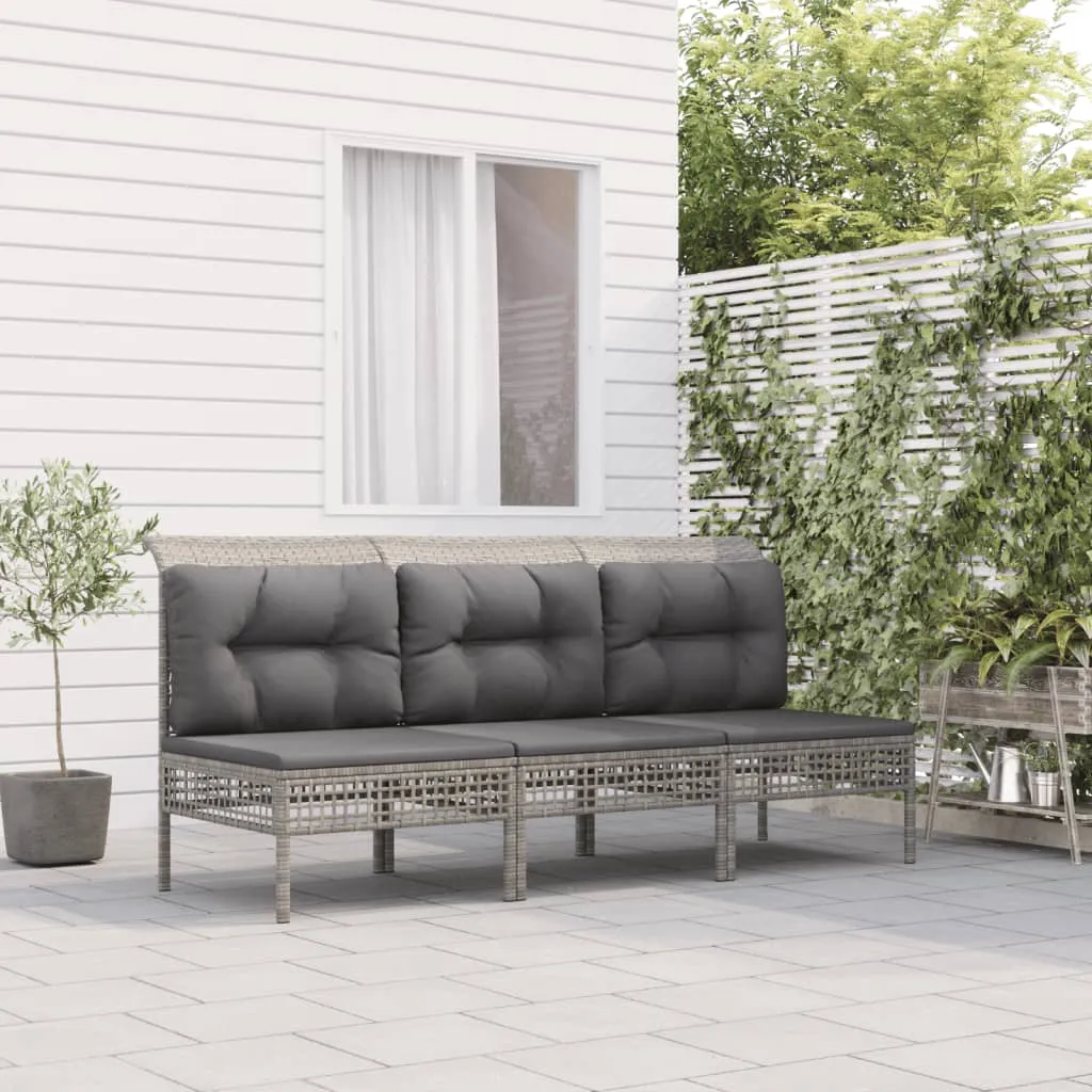 vidaXL Set Divani da Giardino 3 pz con Cuscini in Polyrattan Grigio