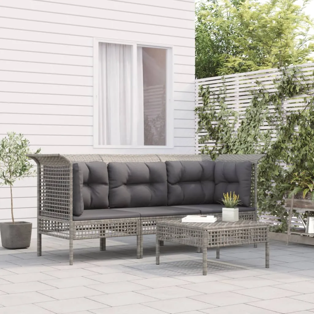 vidaXL Set Divani da Giardino 4 pz con Cuscini in Polyrattan Grigio