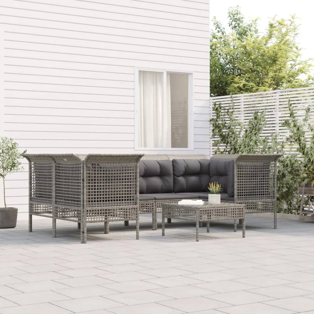 vidaXL Set Divani da Giardino 7 pz con Cuscini in Polyrattan Grigio