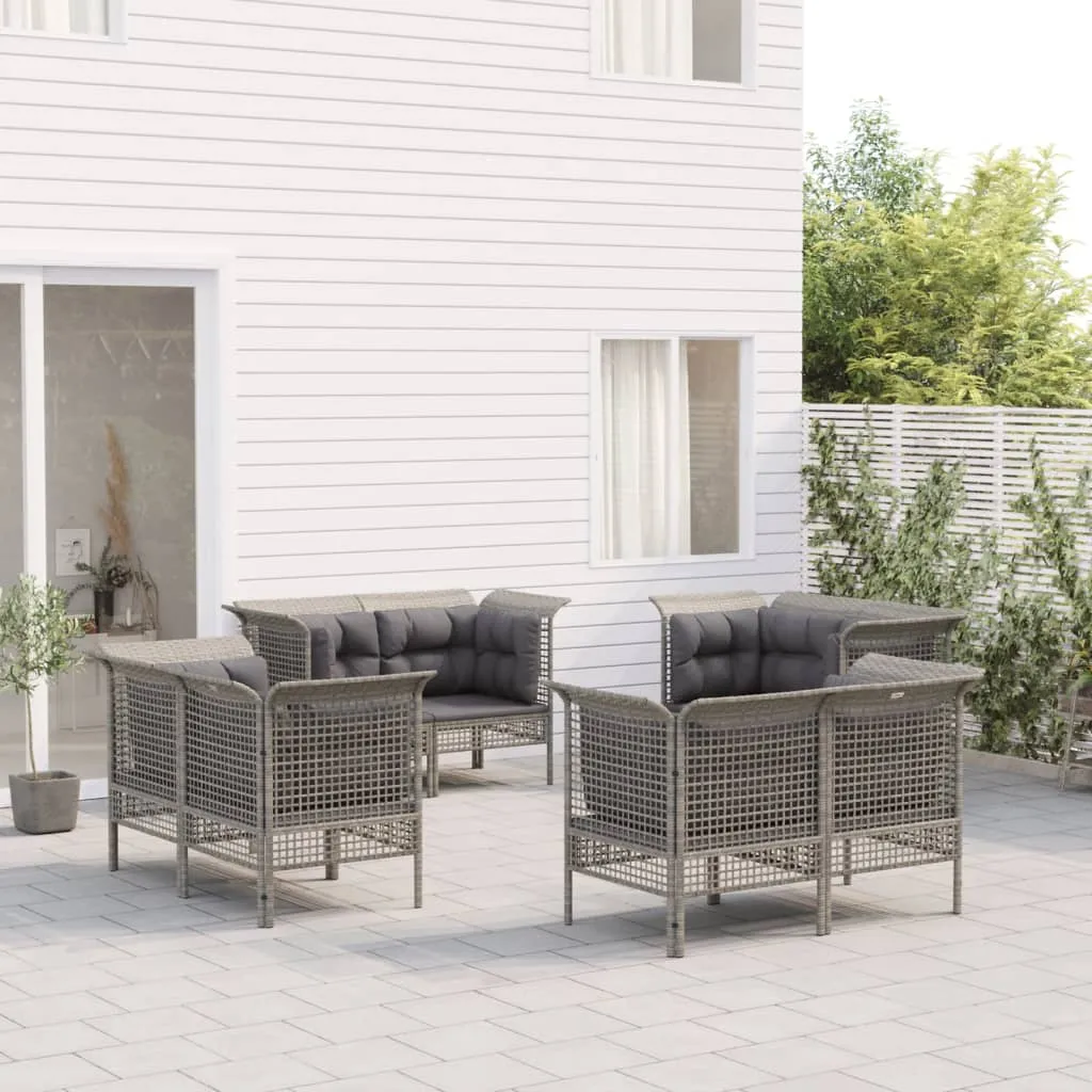 vidaXL Set Divani da Giardino 8 pz con Cuscini in Polyrattan Grigio