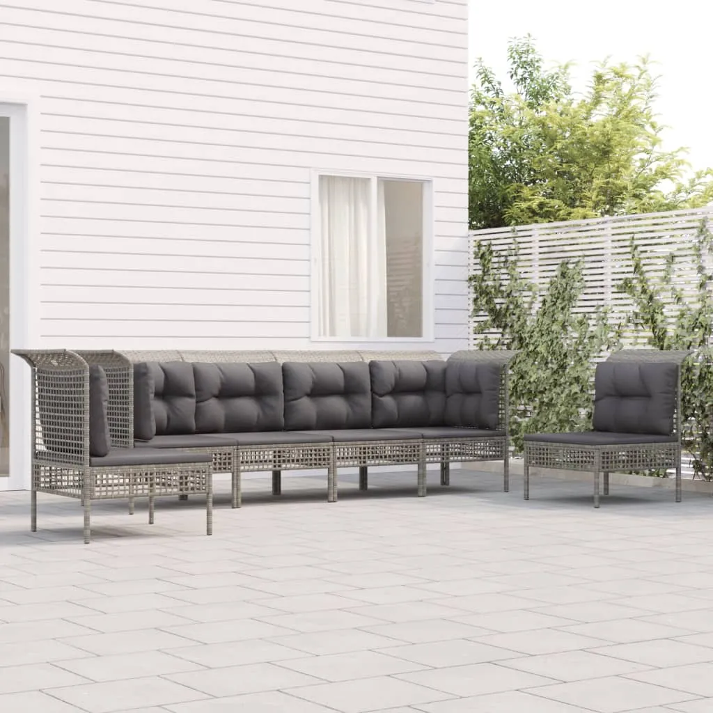 vidaXL Set Divani da Giardino 6 pz con Cuscini in Polyrattan Grigio