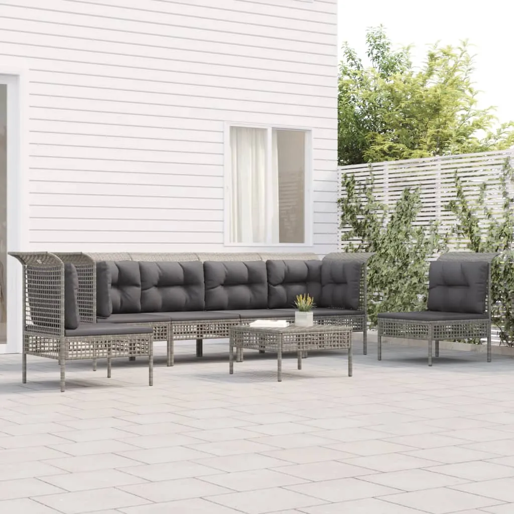 vidaXL Set Divani da Giardino 7 pz con Cuscini in Polyrattan Grigio