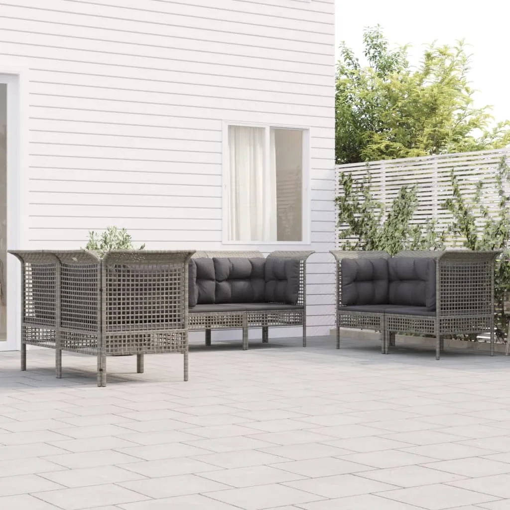 vidaXL Set Divani da Giardino 6 pz con Cuscini in Polyrattan Grigio