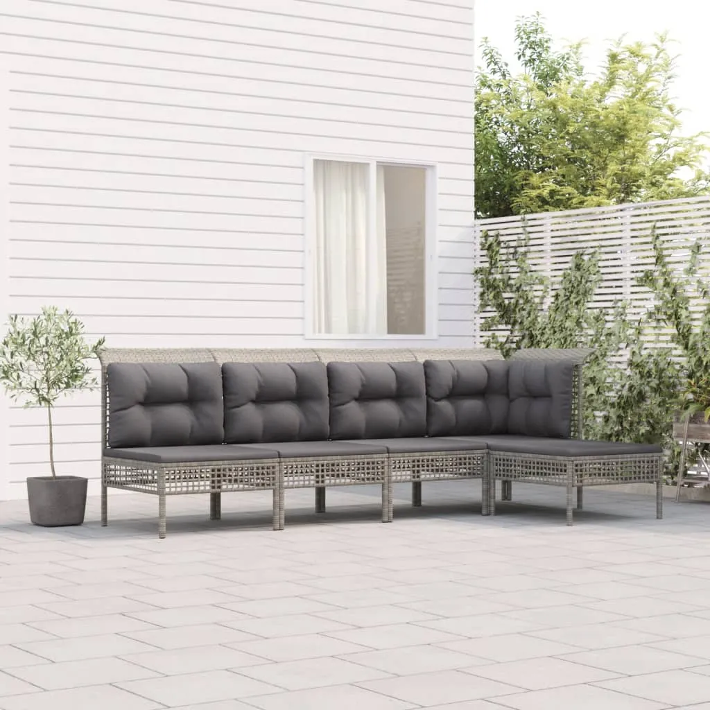 vidaXL Set Divani da Giardino 5 pz con Cuscini in Polyrattan Grigio