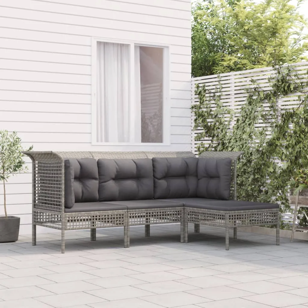 vidaXL Set Divani da Giardino 4 pz con Cuscini in Polyrattan Grigio