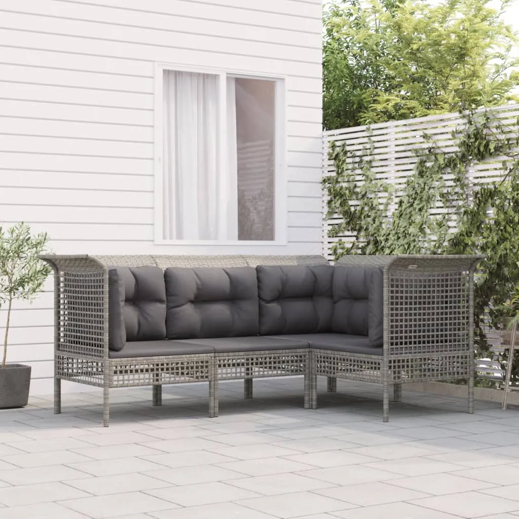 vidaXL Set Divani da Giardino 4 pz con Cuscini in Polyrattan Grigio