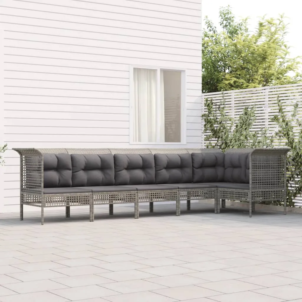 vidaXL Set Divani da Giardino 6 pz con Cuscini in Polyrattan Grigio