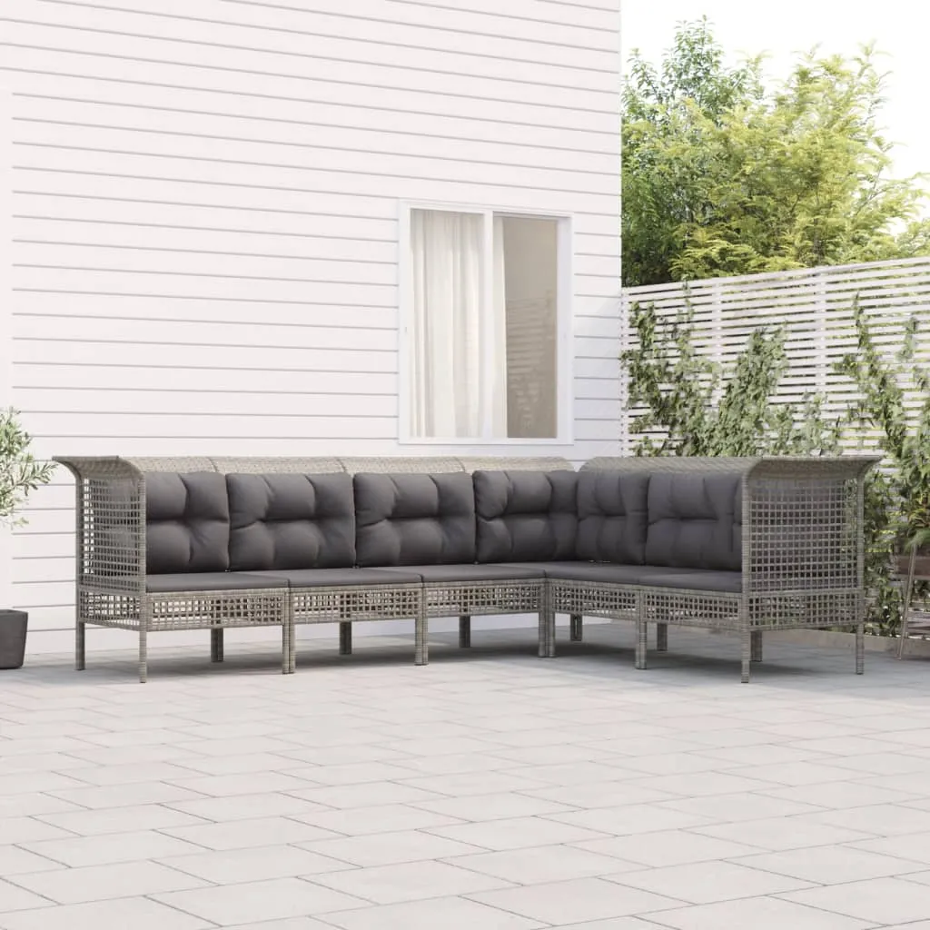 vidaXL Set Divani da Giardino 6 pz con Cuscini in Polyrattan Grigio