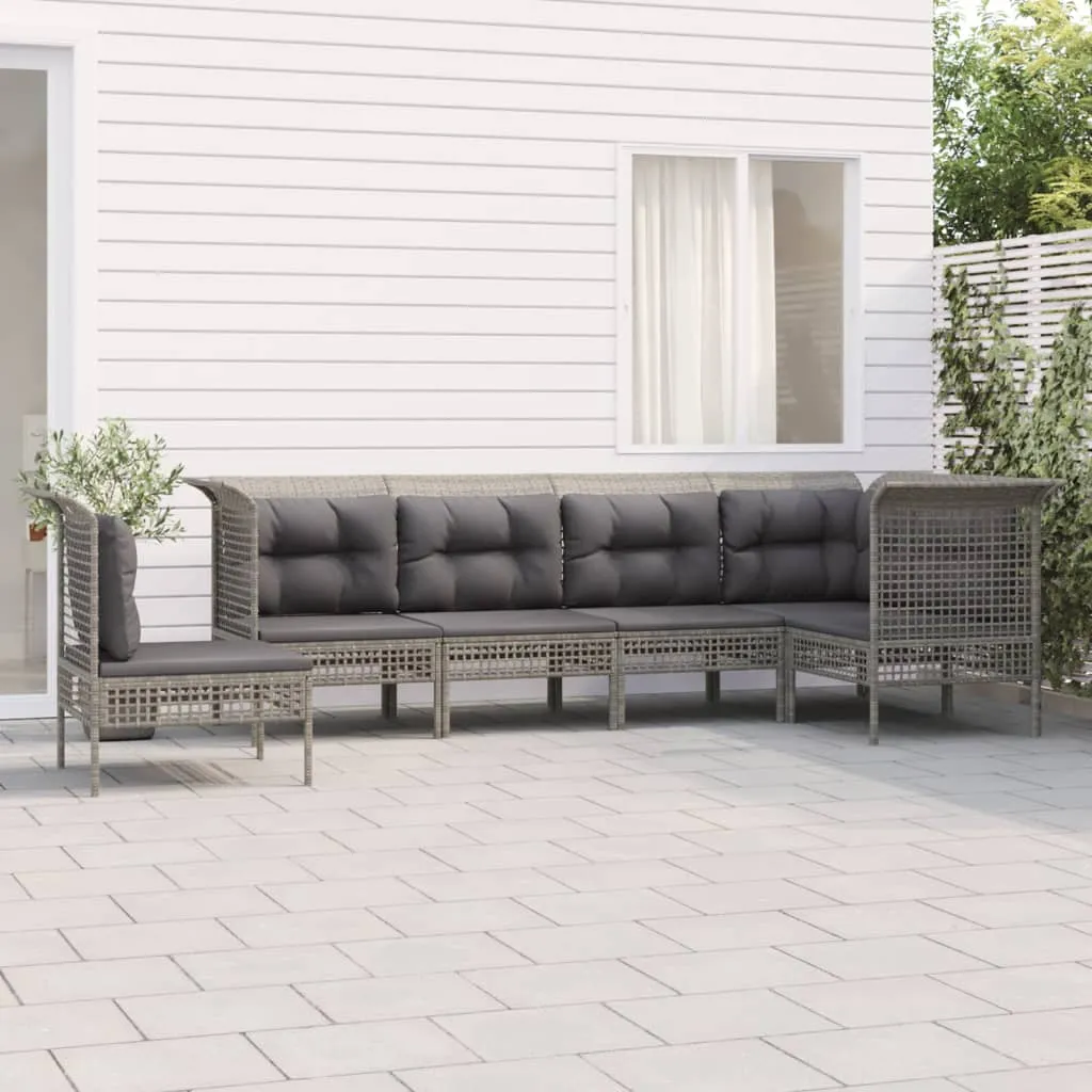 vidaXL Set Divani da Giardino 6 pz con Cuscini in Polyrattan Grigio