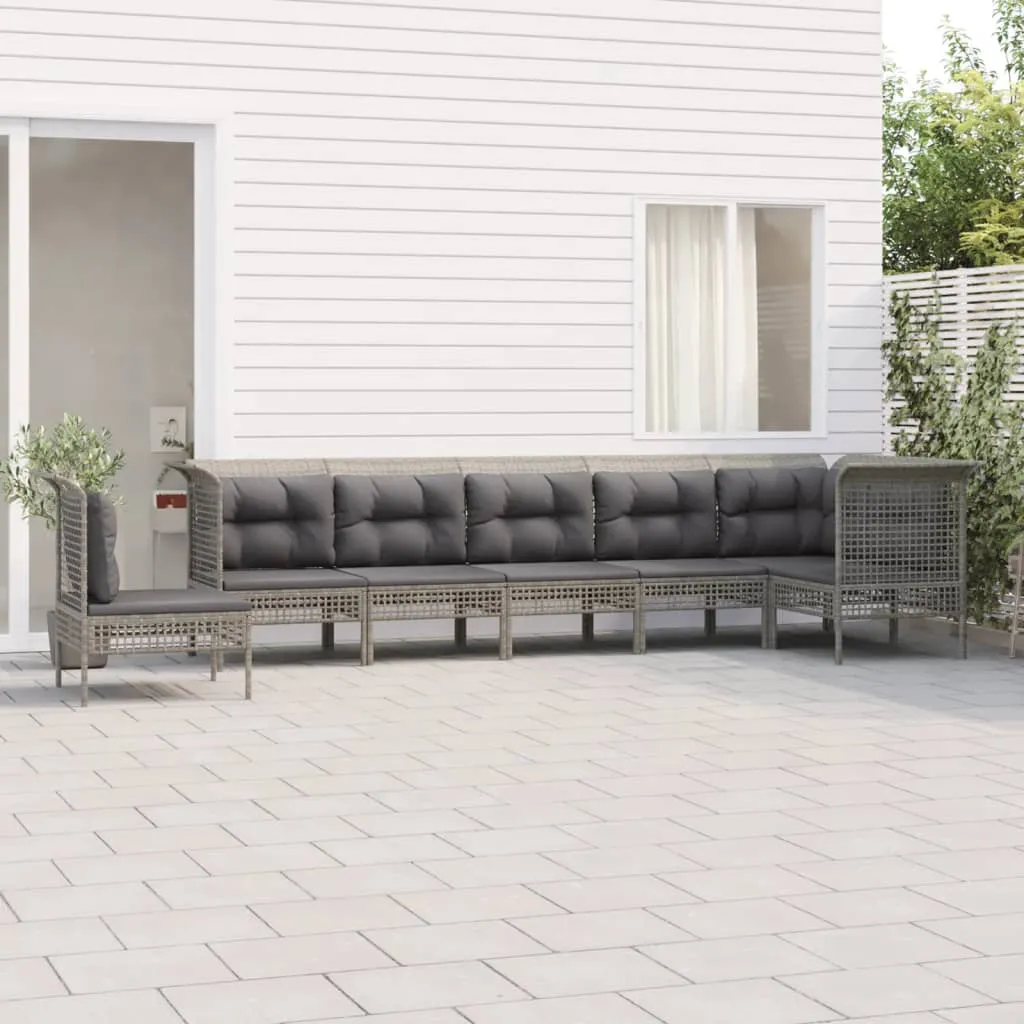 vidaXL Set Divani da Giardino 7 pz con Cuscini in Polyrattan Grigio