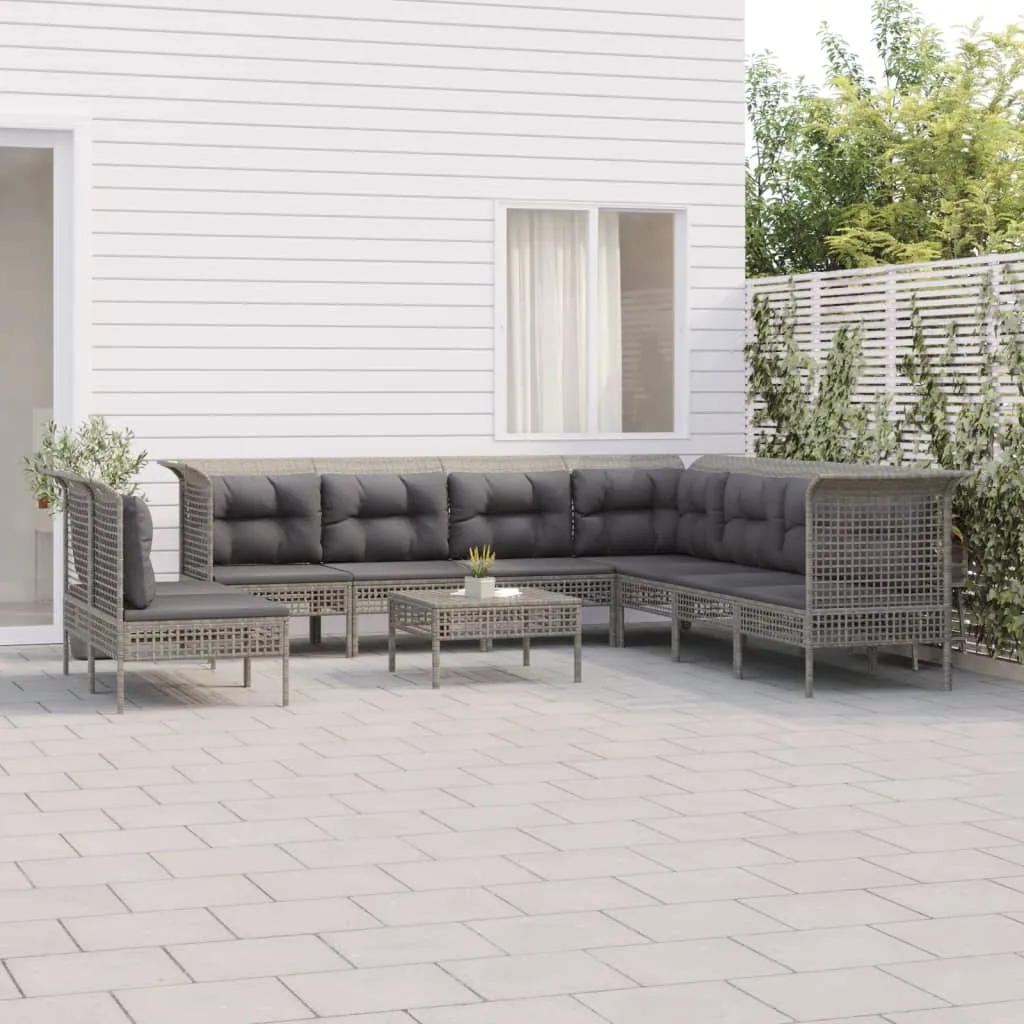 vidaXL Set Divani da Giardino 11 pz con Cuscini in Polyrattan Grigio