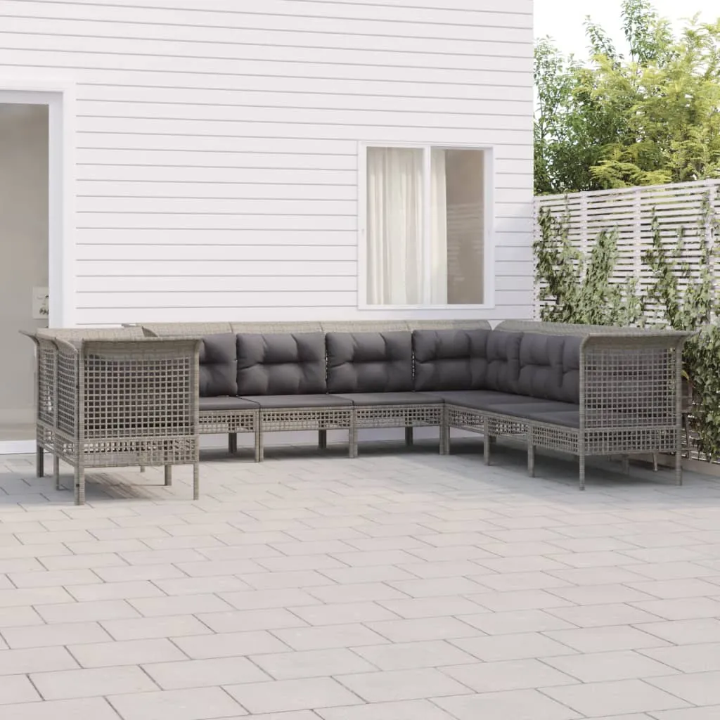 vidaXL Set Divani da Giardino 9 pz con Cuscini in Polyrattan Grigio