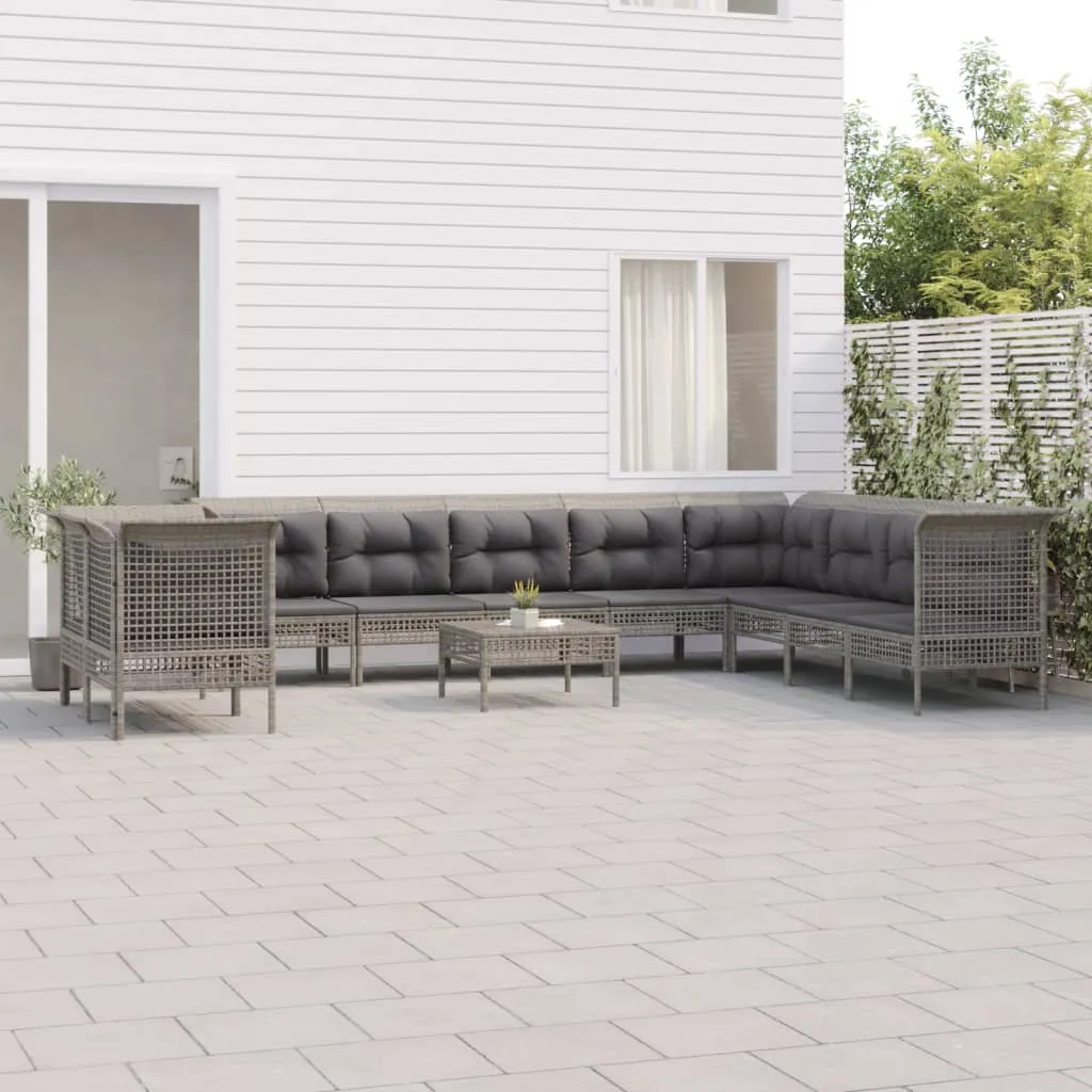 vidaXL Set Divani da Giardino 11 pz con Cuscini in Polyrattan Grigio