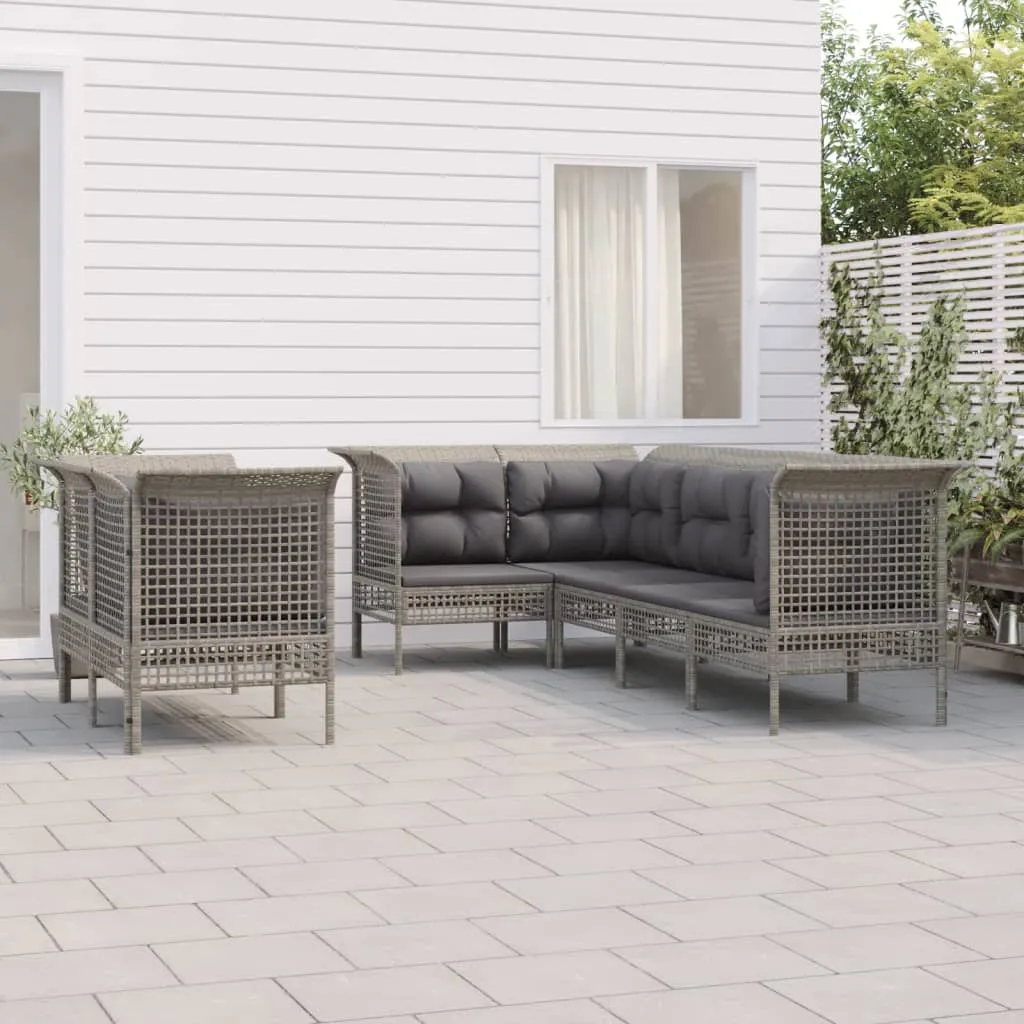 vidaXL Set Divani da Giardino 7 pz con Cuscini in Polyrattan Grigio