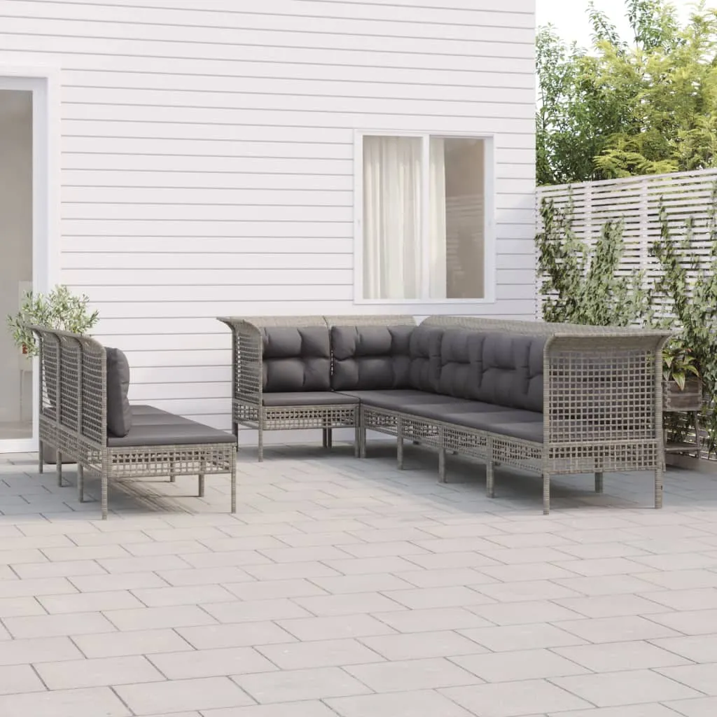 vidaXL Set Divani da Giardino 9 pz con Cuscini in Polyrattan Grigio