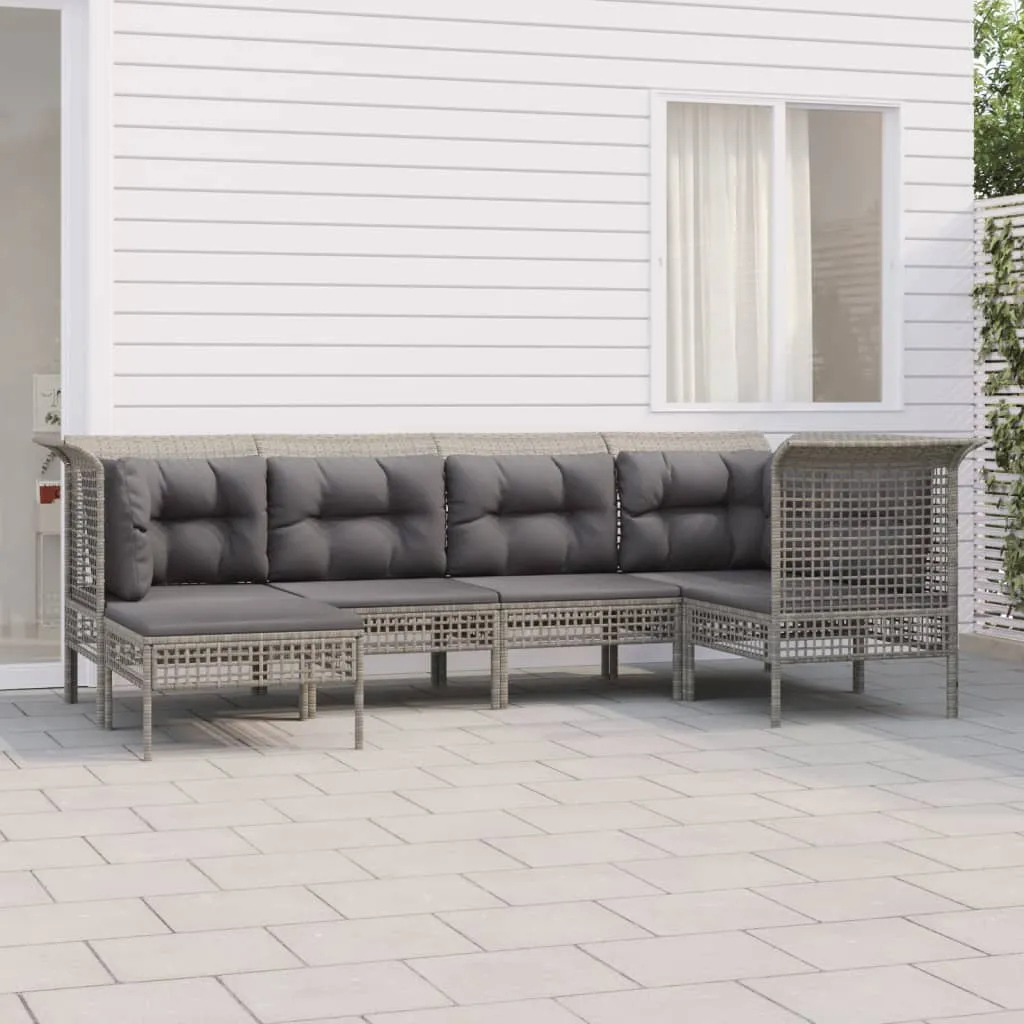 vidaXL Set Divani da Giardino 6 pz con Cuscini in Polyrattan Grigio