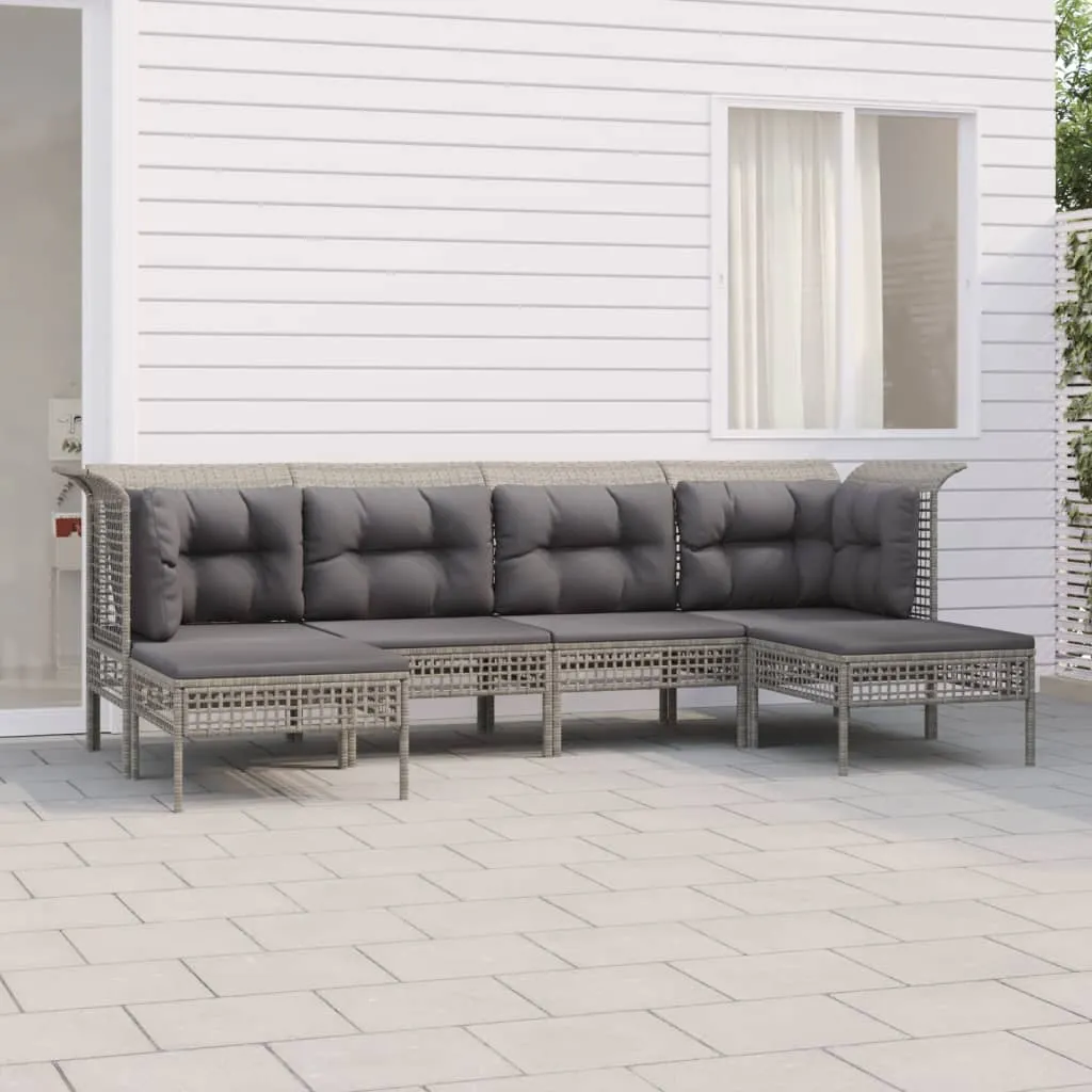 vidaXL Set Divani da Giardino 6 pz con Cuscini in Polyrattan Grigio