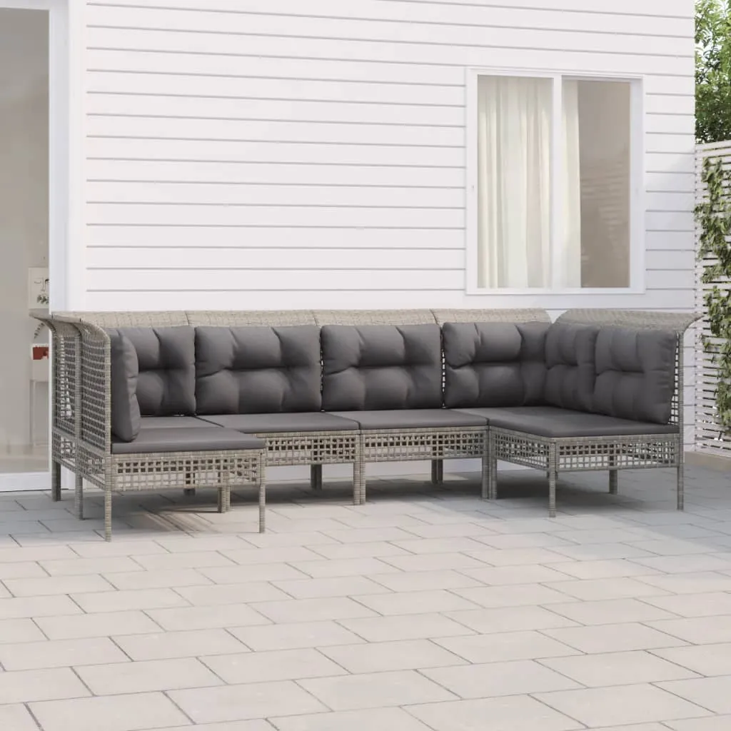 vidaXL Set Divani da Giardino 6 pz con Cuscini in Polyrattan Grigio