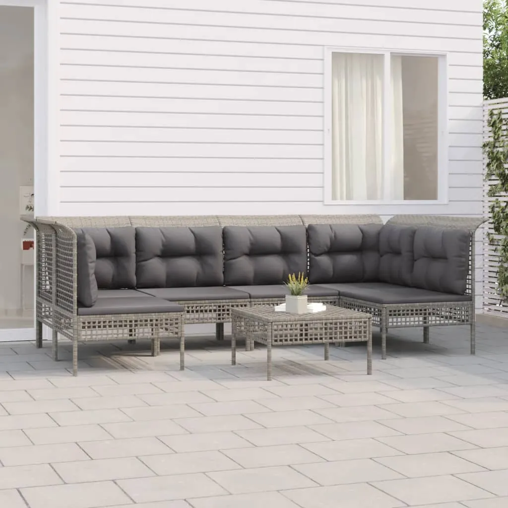 vidaXL Set Divani da Giardino 7 pz con Cuscini in Polyrattan Grigio