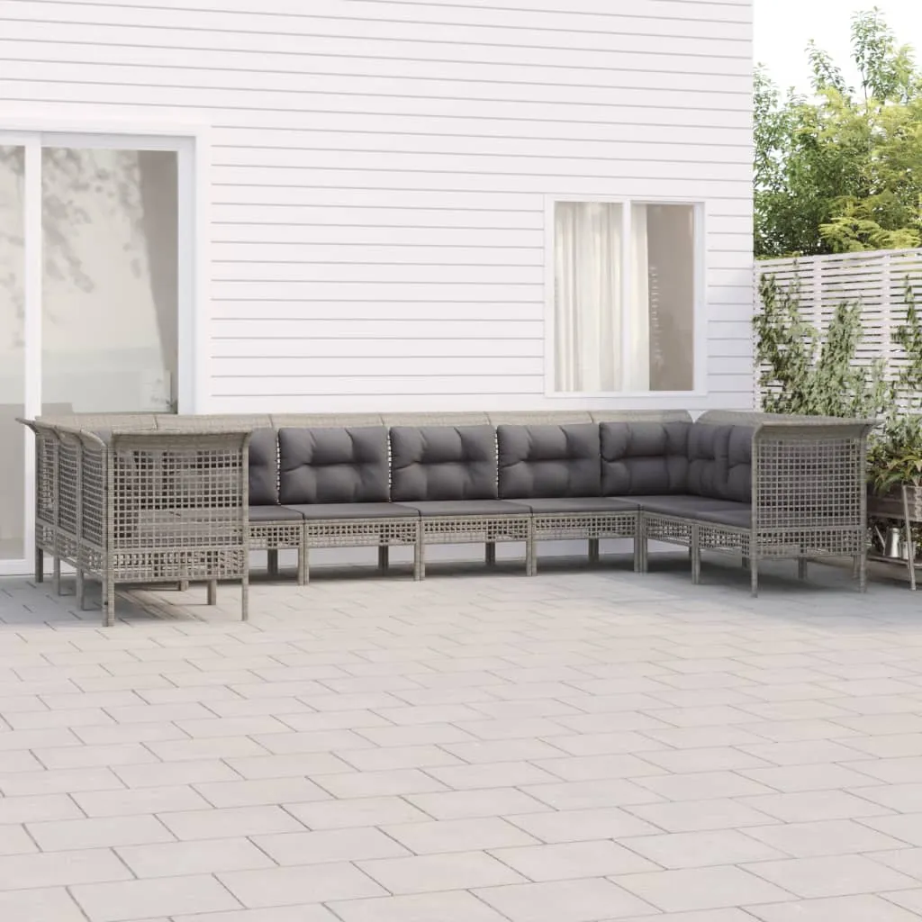 vidaXL Set Divani da Giardino 10 pz con Cuscini in Polyrattan Grigio