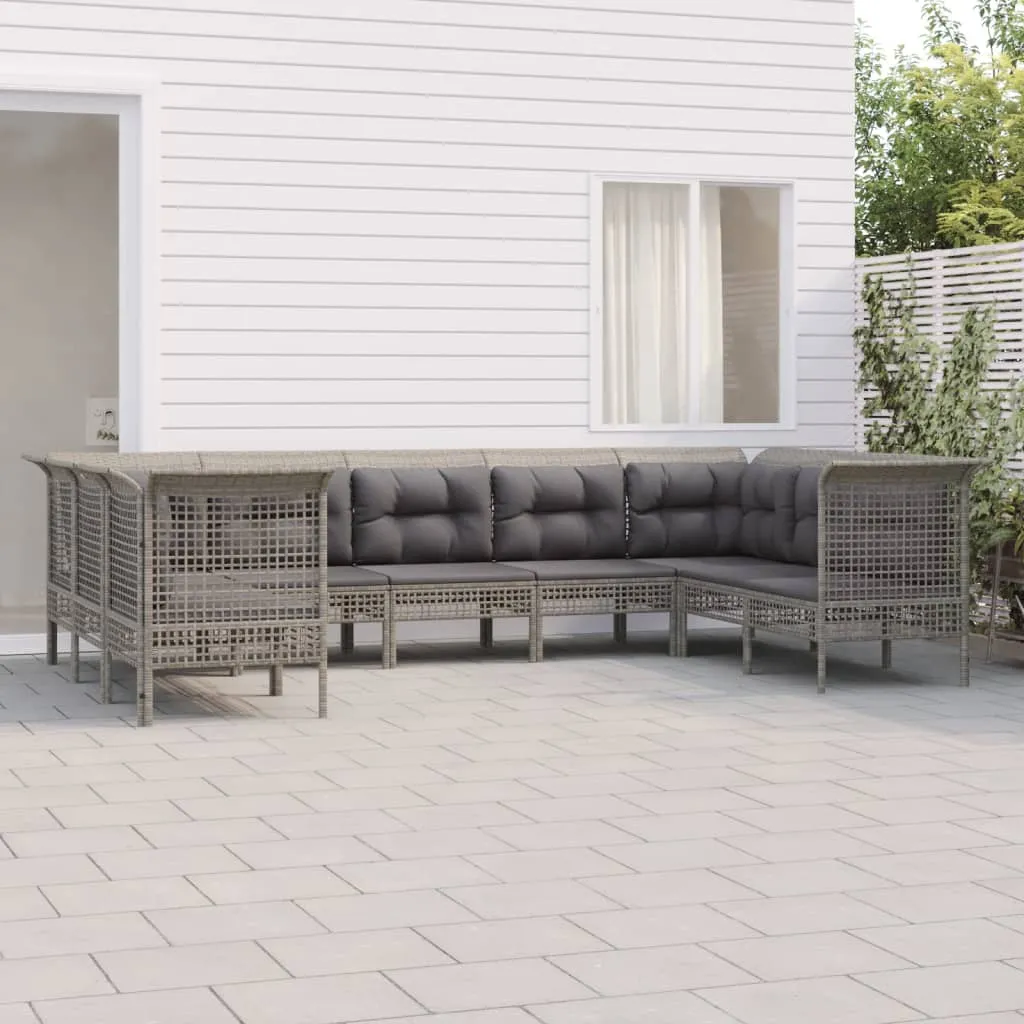 vidaXL Set Divani da Giardino 9 pz con Cuscini in Polyrattan Grigio