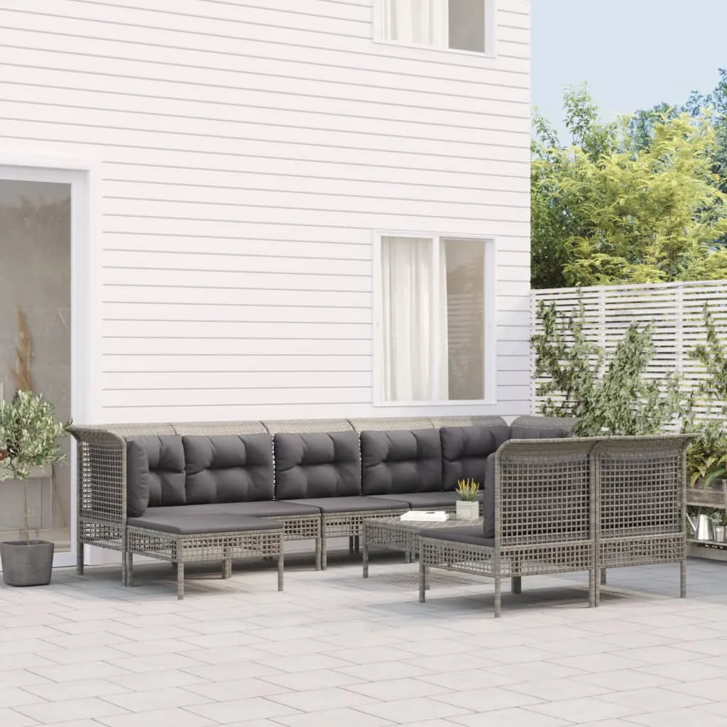 vidaXL Set Divani da Giardino 9 pz con Cuscini in Polyrattan Grigio