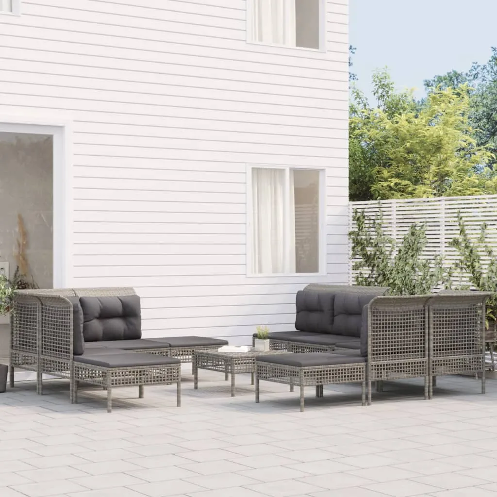 vidaXL Set Divani da Giardino 10 pz con Cuscini in Polyrattan Grigio