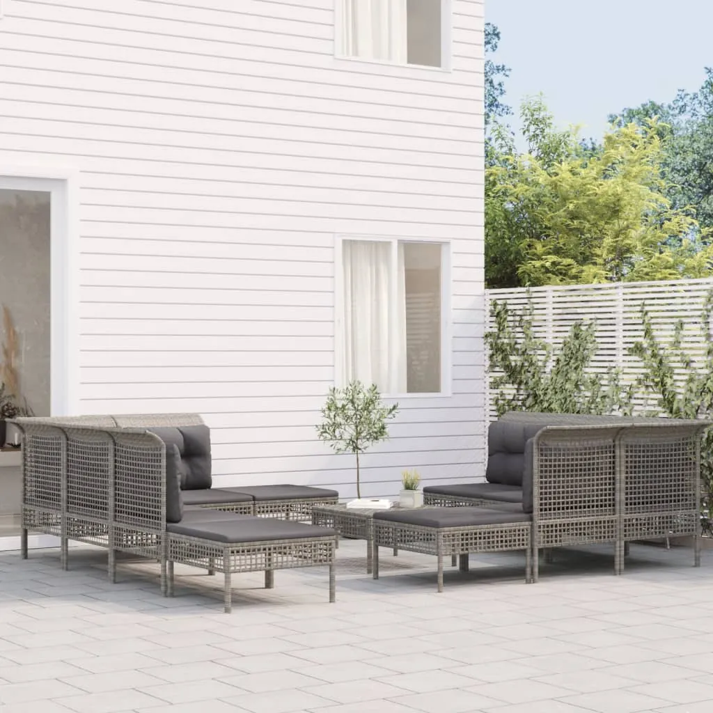 vidaXL Set Divani da Giardino 11 pz con Cuscini in Polyrattan Grigio