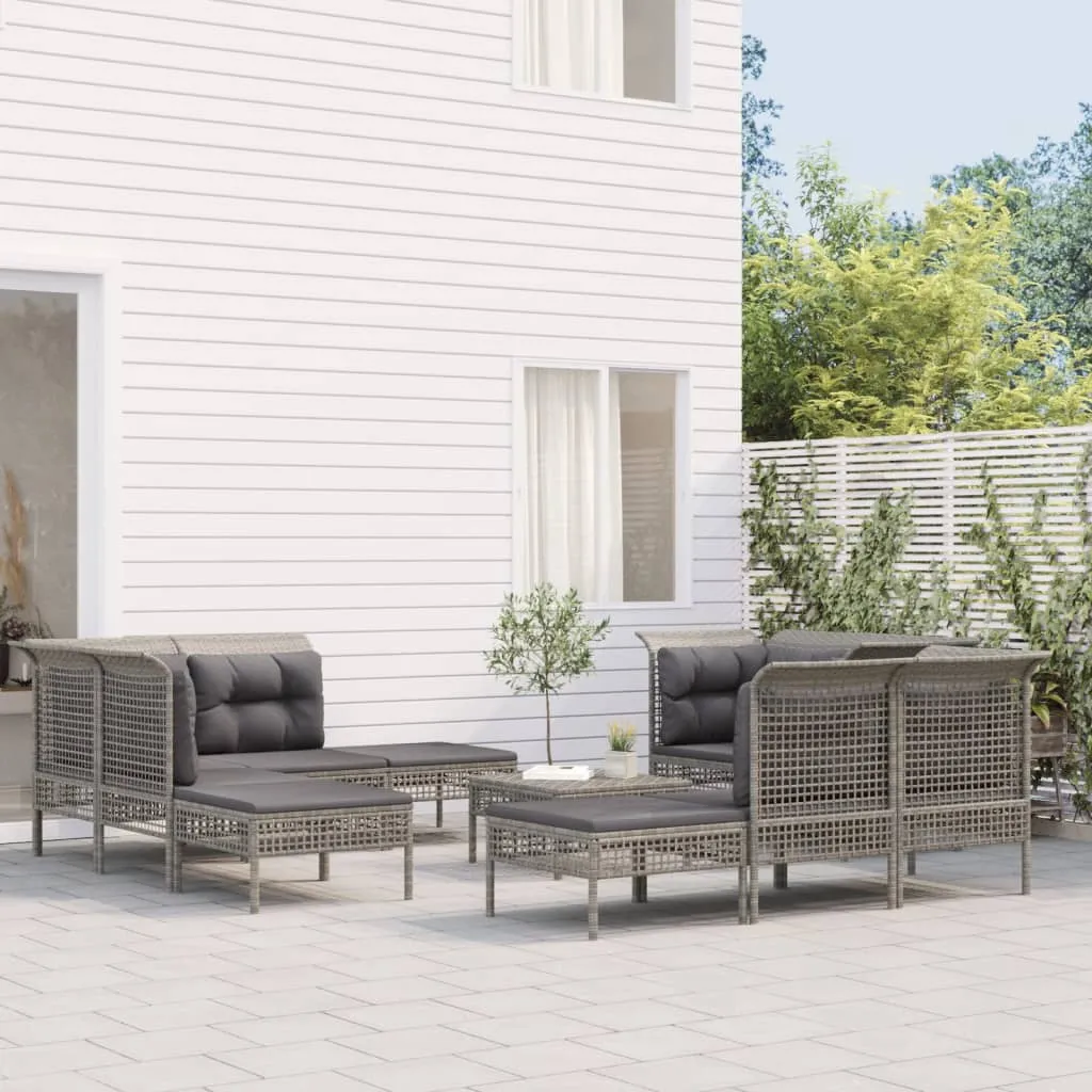 vidaXL Set Divani da Giardino 10 pz con Cuscini in Polyrattan Grigio