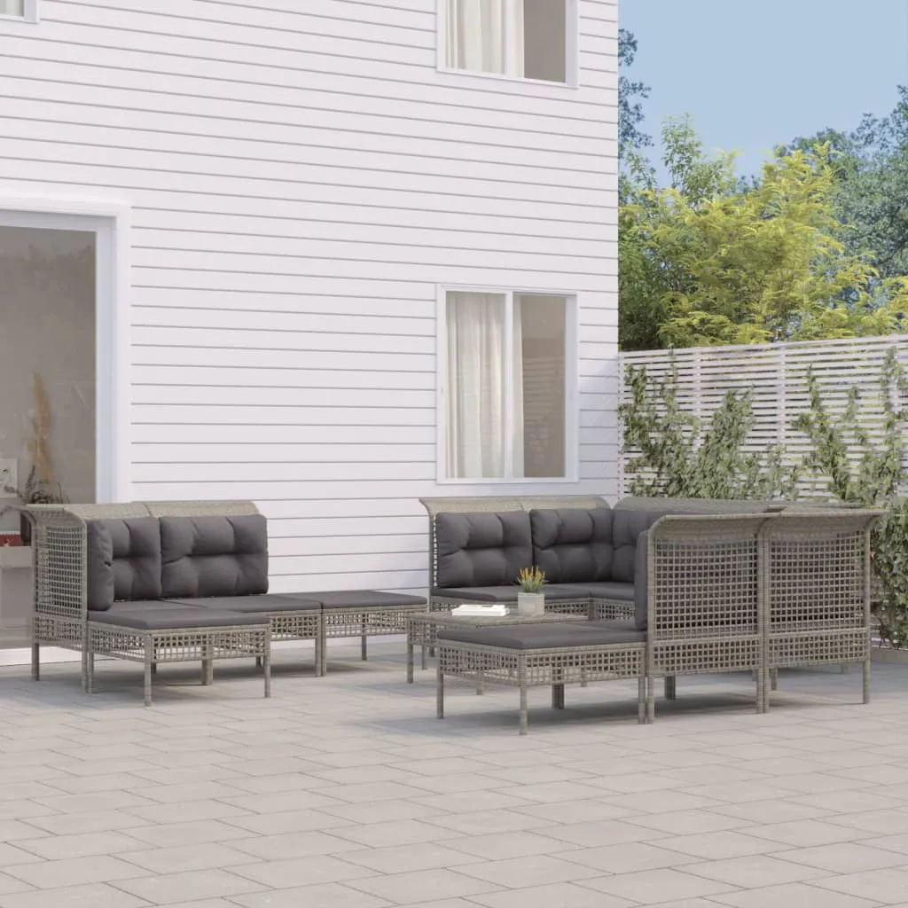 vidaXL Set Divani da Giardino 11 pz con Cuscini in Polyrattan Grigio