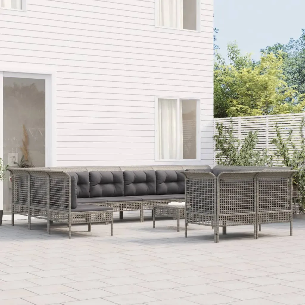 vidaXL Set Divani da Giardino 12 pz con Cuscini in Polyrattan Grigio