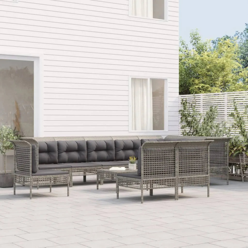 vidaXL Set Divani da Giardino 11 pz con Cuscini in Polyrattan Grigio