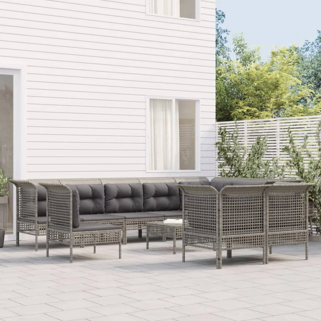 vidaXL Set Divani da Giardino 11 pz con Cuscini in Polyrattan Grigio