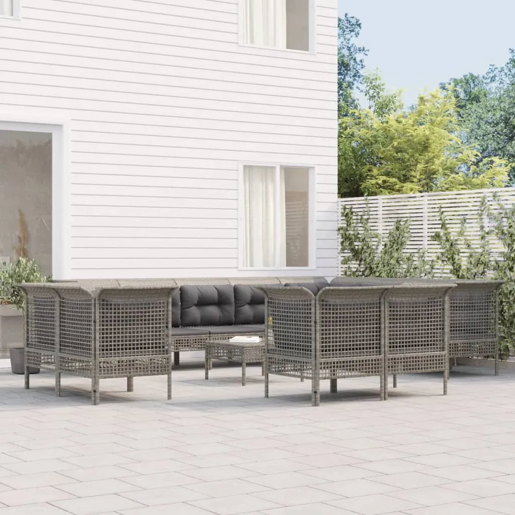 vidaXL Set Divani da Giardino 13 pz con Cuscini in Polyrattan Grigio