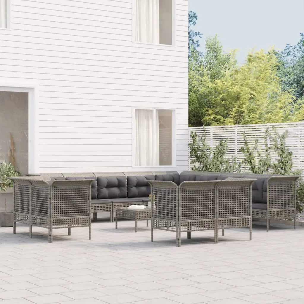 vidaXL Set Divani da Giardino 13 pz con Cuscini in Polyrattan Grigio