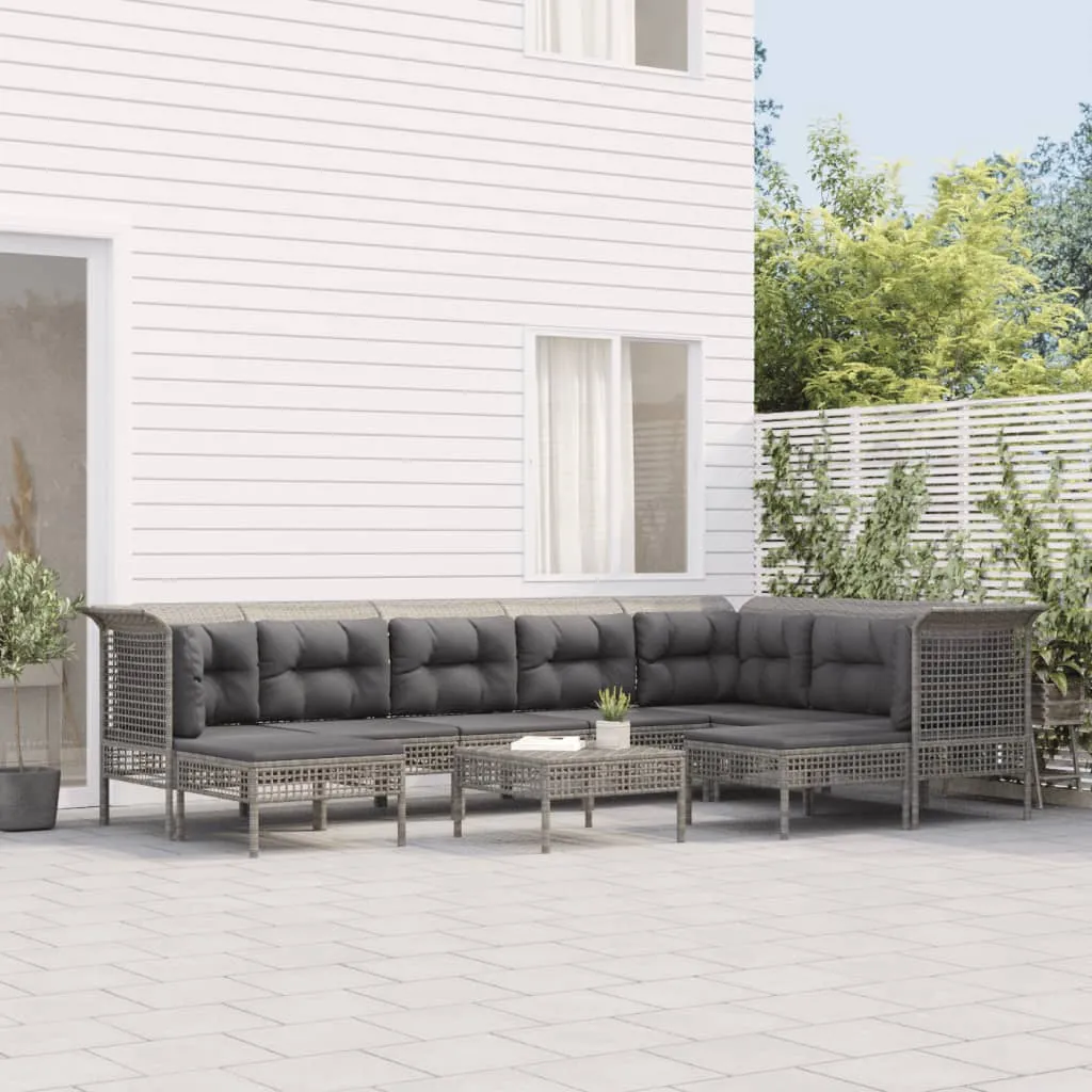 vidaXL Set Divani da Giardino 10 pz con Cuscini in Polyrattan Grigio