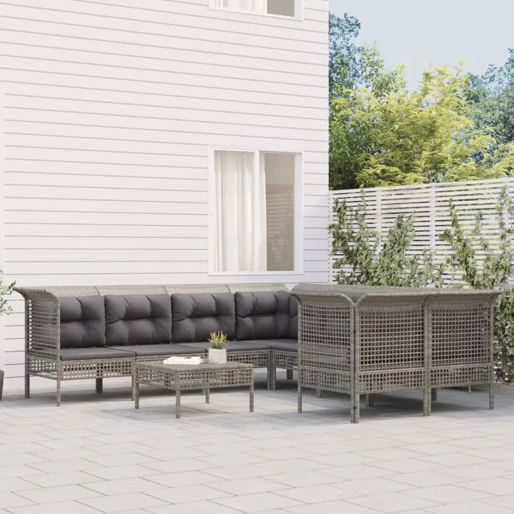 vidaXL Set Divani da Giardino 8 pz con Cuscini in Polyrattan Grigio