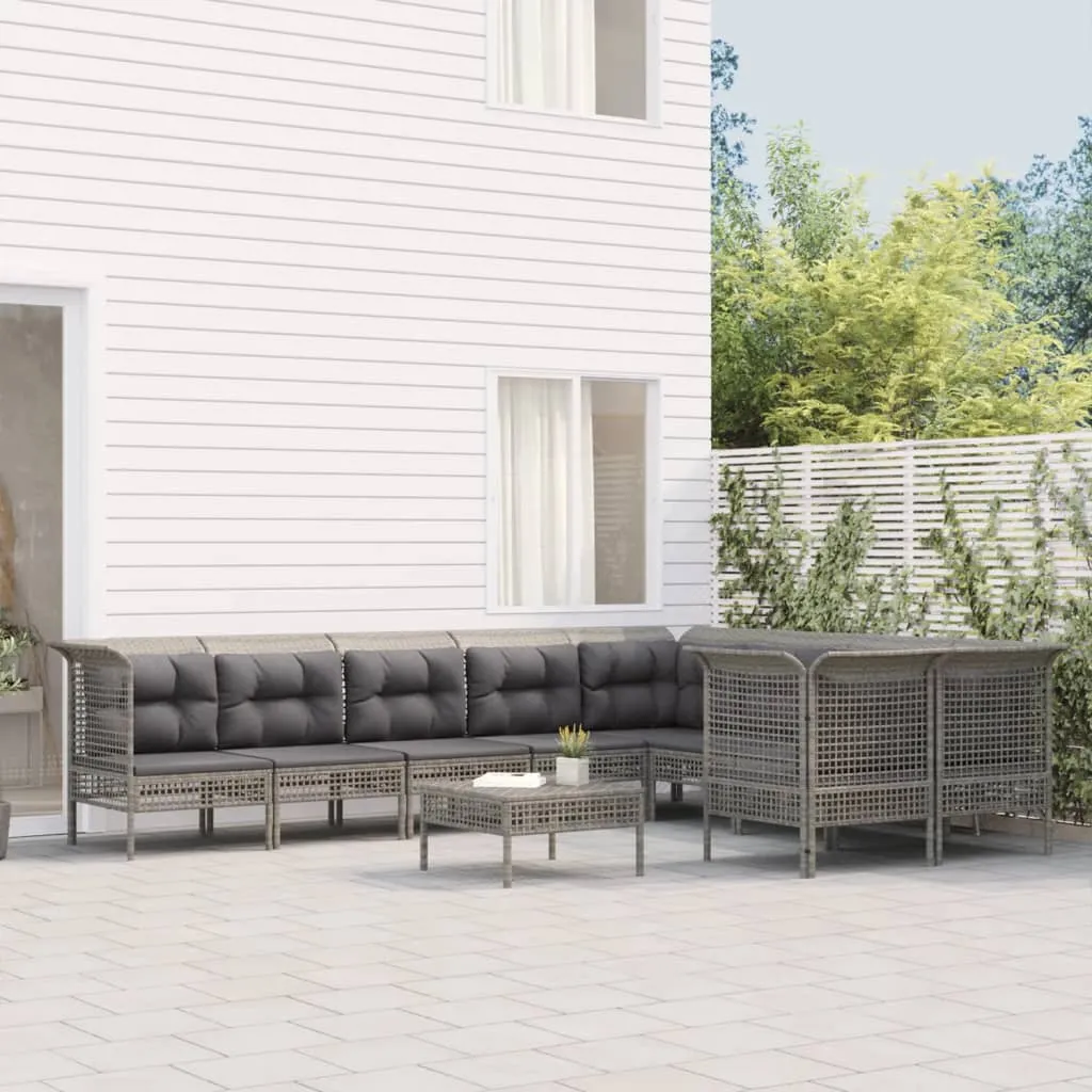 vidaXL Set Divani da Giardino 10 pz con Cuscini in Polyrattan Grigio