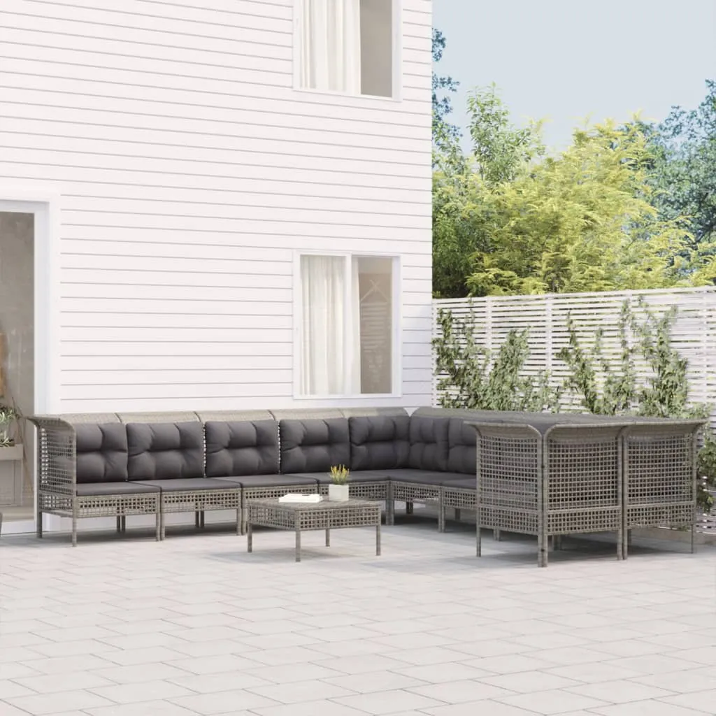 vidaXL Set Divani da Giardino 10 pz con Cuscini in Polyrattan Grigio