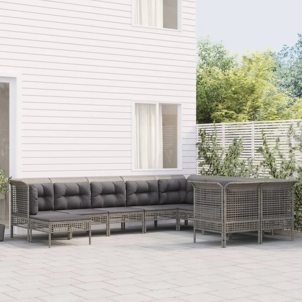 vidaXL Set Divani da Giardino 10 pz con Cuscini in Polyrattan Grigio